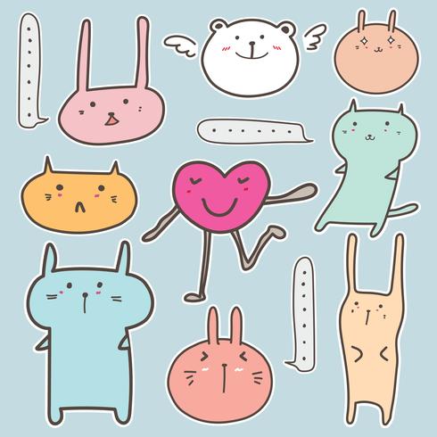 Set Of Cute Animal Sticker. Vector Illustration.