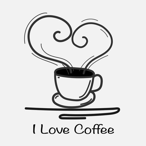 I Love Coffee Hand Drawn Vector Illustration. Doodle Art.