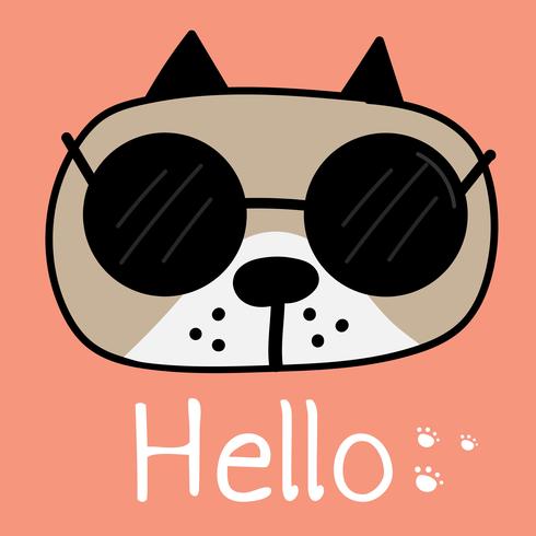 Cute Dog With Say Hello. Vector Illustration Background.