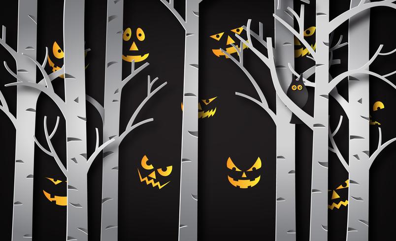 Paper art of happy halloween vector