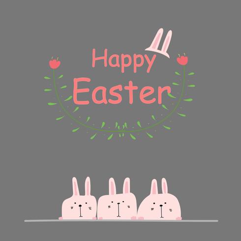 Happy Easter Greeting Card. Hand Drawn Bunny And Flower Element Design Vector Illustration.