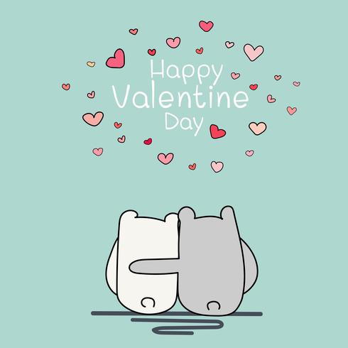 Valentine Day Card, Two Cute Bear Sitting And Hugging Each Other. Vector Illustration For T-shirt And Other Uses.