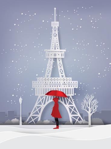 Winter season with the girl. vector