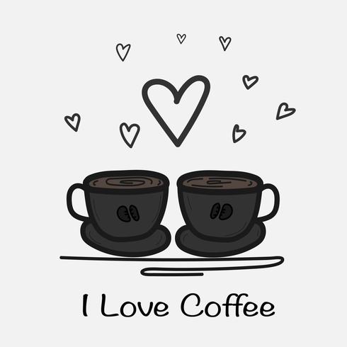 I Love Coffee Hand Drawn Vector Illustration. Doodle Art.