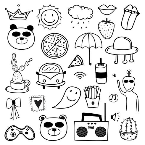 Hand Drawn Doodle Lovely Vector Set. Doodle Funny Set. Handmade Vector Illustration.