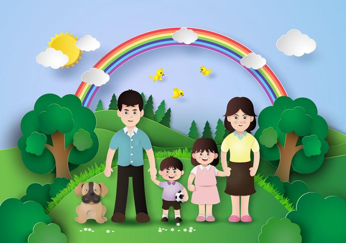 Happy family having fun in the field vector