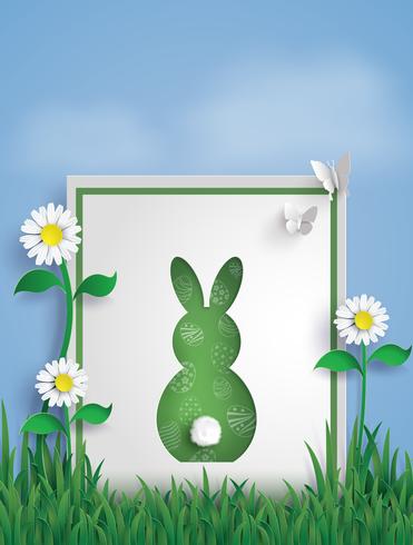 Greeting card made form Rabbit on garden with Butterfly  vector