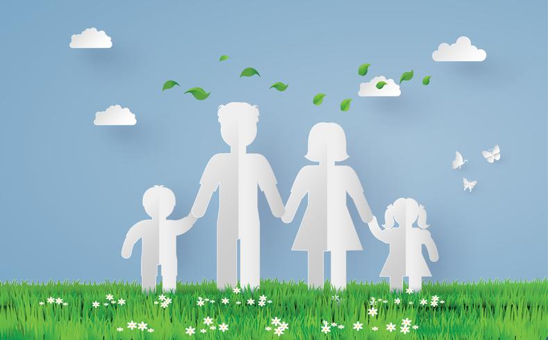 paper family on the grass fiel vector