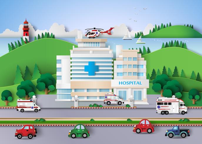 Hospital building paper cut 584363 Vector Art at Vecteezy