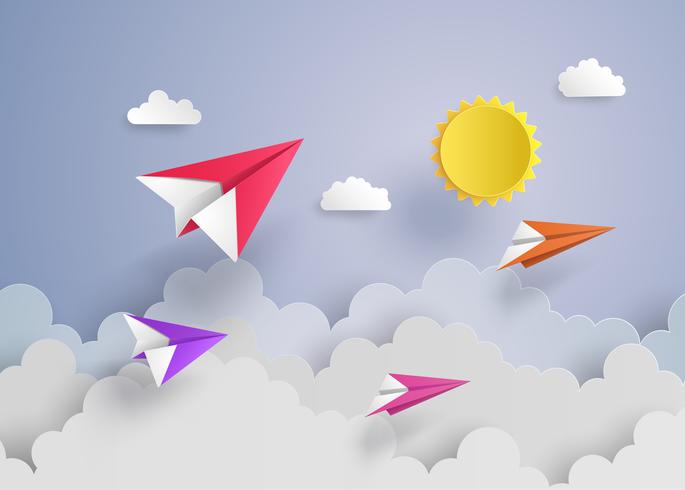 paper plane on blue sky vector