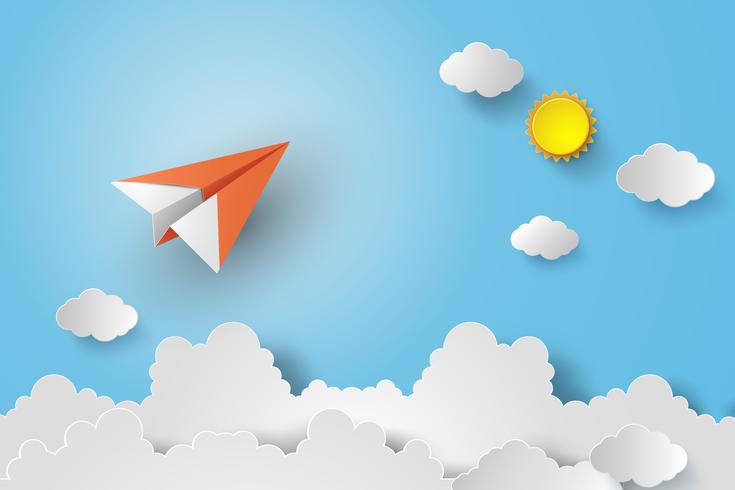 paper plane on blue sky vector