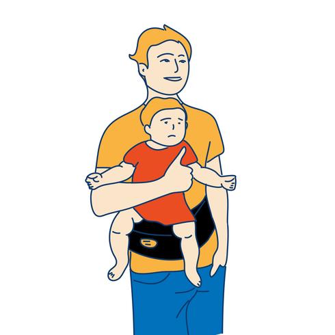 hand drawn father and child  flat pop art design style vector illustration