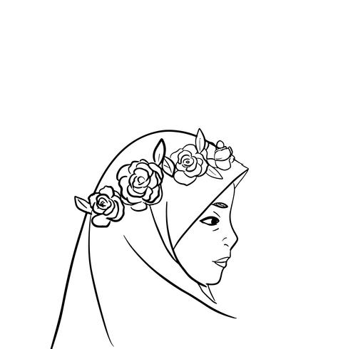 muslim girls lineart vector illustration