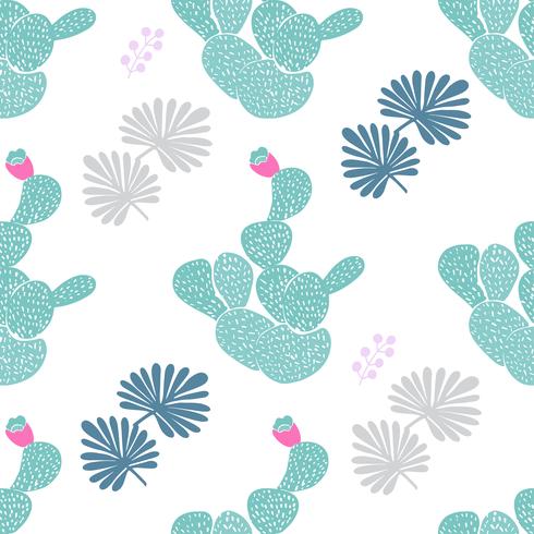 Dibujado a mano patrón sin costuras decorativas con cactus. en estilo escandinavo. Diseño tropical de moda para textil. vector