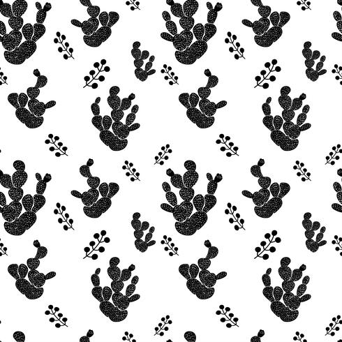 Hand drawn decorative seamless pattern with cacti. in Scandinavian style. Trendy tropical design for textile vector