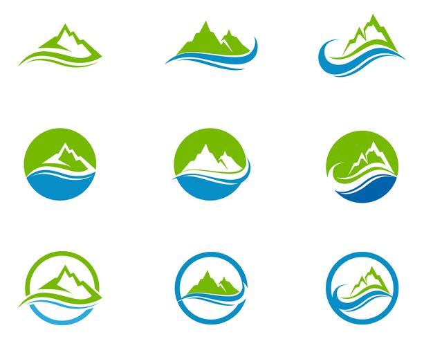 Montaña y agua Logo Business Template Vector