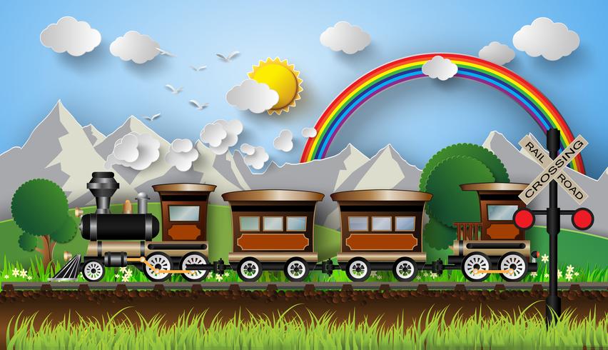 train on a background of mountains vector