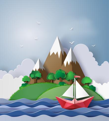 paper sailing boat float on  the sea vector