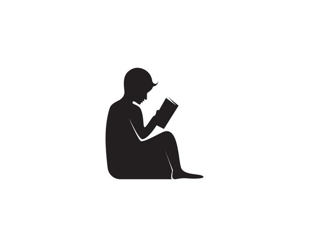 Libro de lectura logo y símbolos silueta ilustración negro. vector