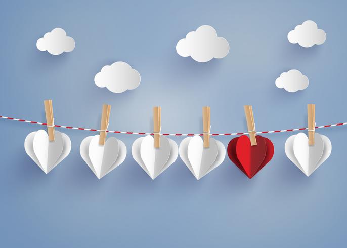 paper heart shape hanging on the lope vector