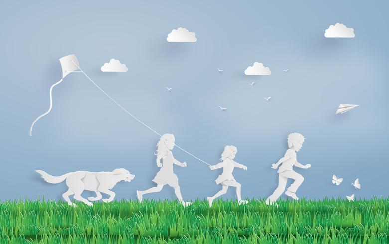 niños corriendo campo vector