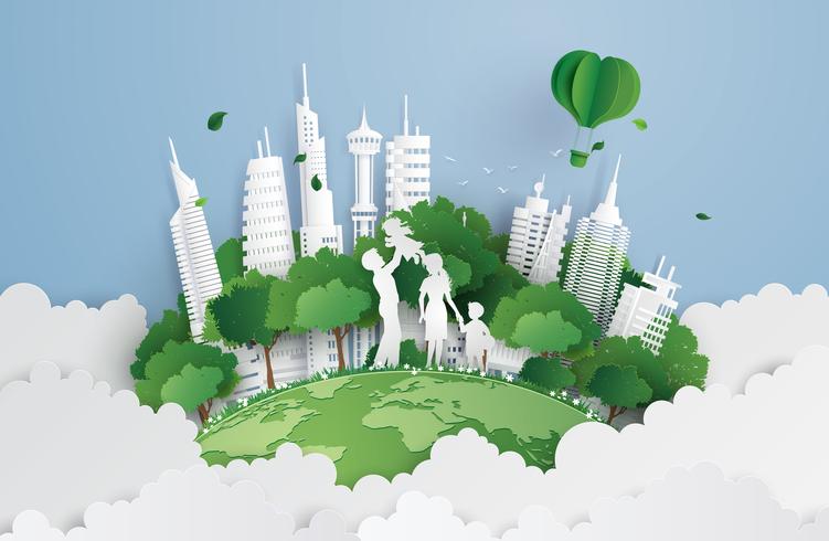 green city with family 585974 Vector Art at Vecteezy