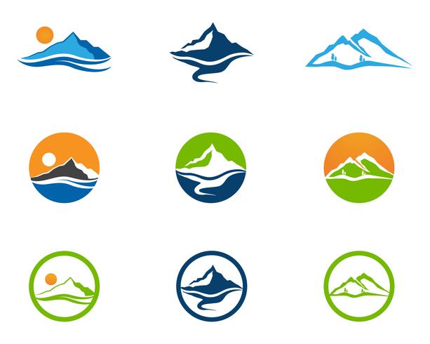 Montaña y agua Logo Business Template Vector