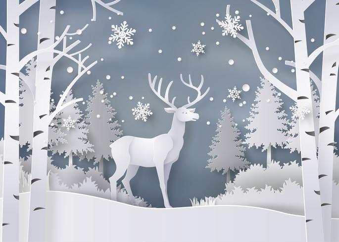 Ciervos en el bosque con nieve. vector