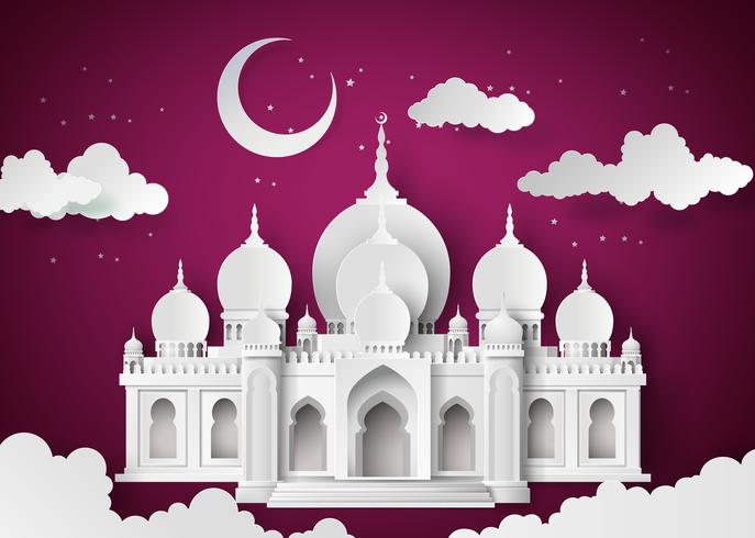 Mosque in the night moon vector