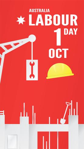 Banner background for Labour day, Austratlia, in 1 october. Vector illustration in paper cut and digital craft.