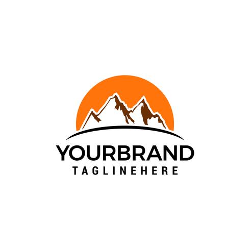 Mountain sun logo design concept template vector