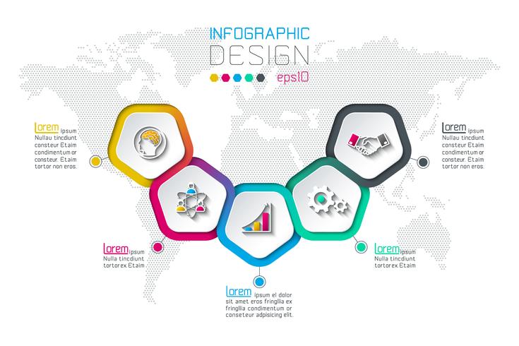 Pentagons label infographic with 5 steps. vector