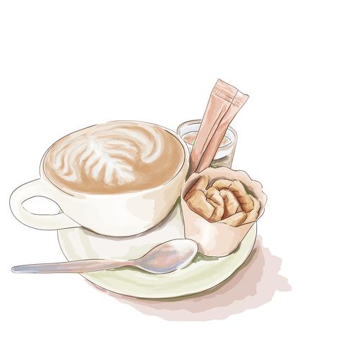 Juego de café de arte vectorial con estilo acuarela vector