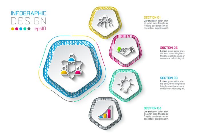 Pentagons label infographic with 5 steps. vector