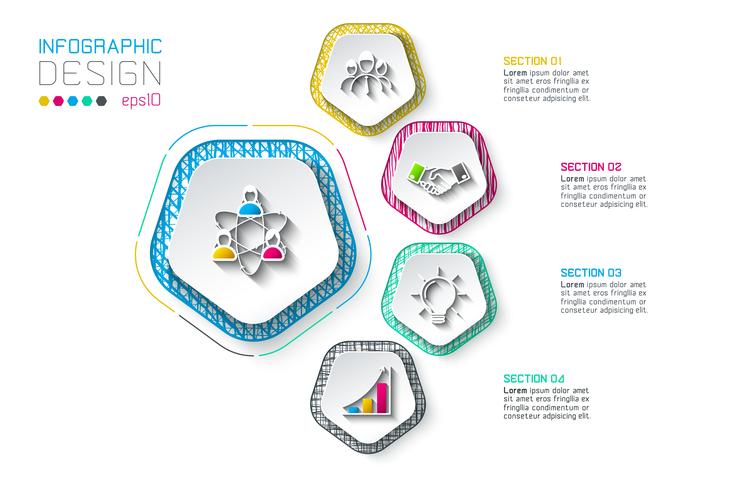 Pentágonos etiqueta infografía con 5 pasos. vector