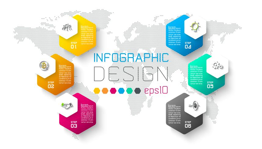 Business hexagon labels shape infographic groups bar. vector