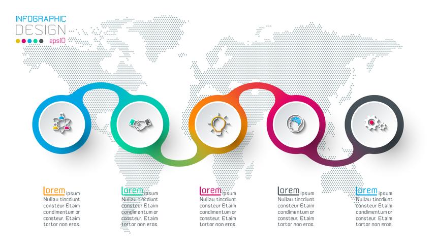 Infografía de la etiqueta del círculo con 5 pasos. vector