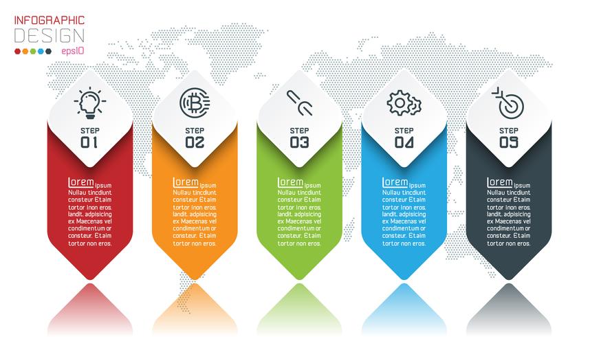 Infografía de negocios con 5 pasos. vector