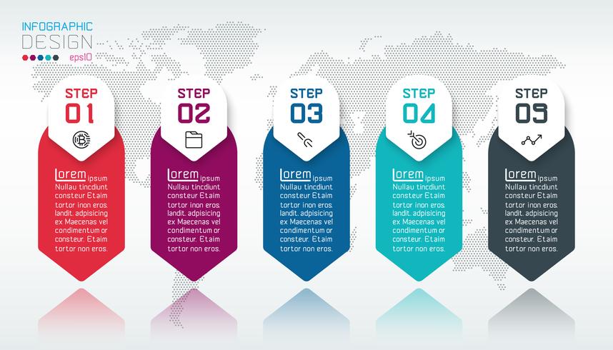 Infografía de negocios con 5 pasos. vector