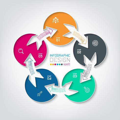 Five connecting circle infographics. vector