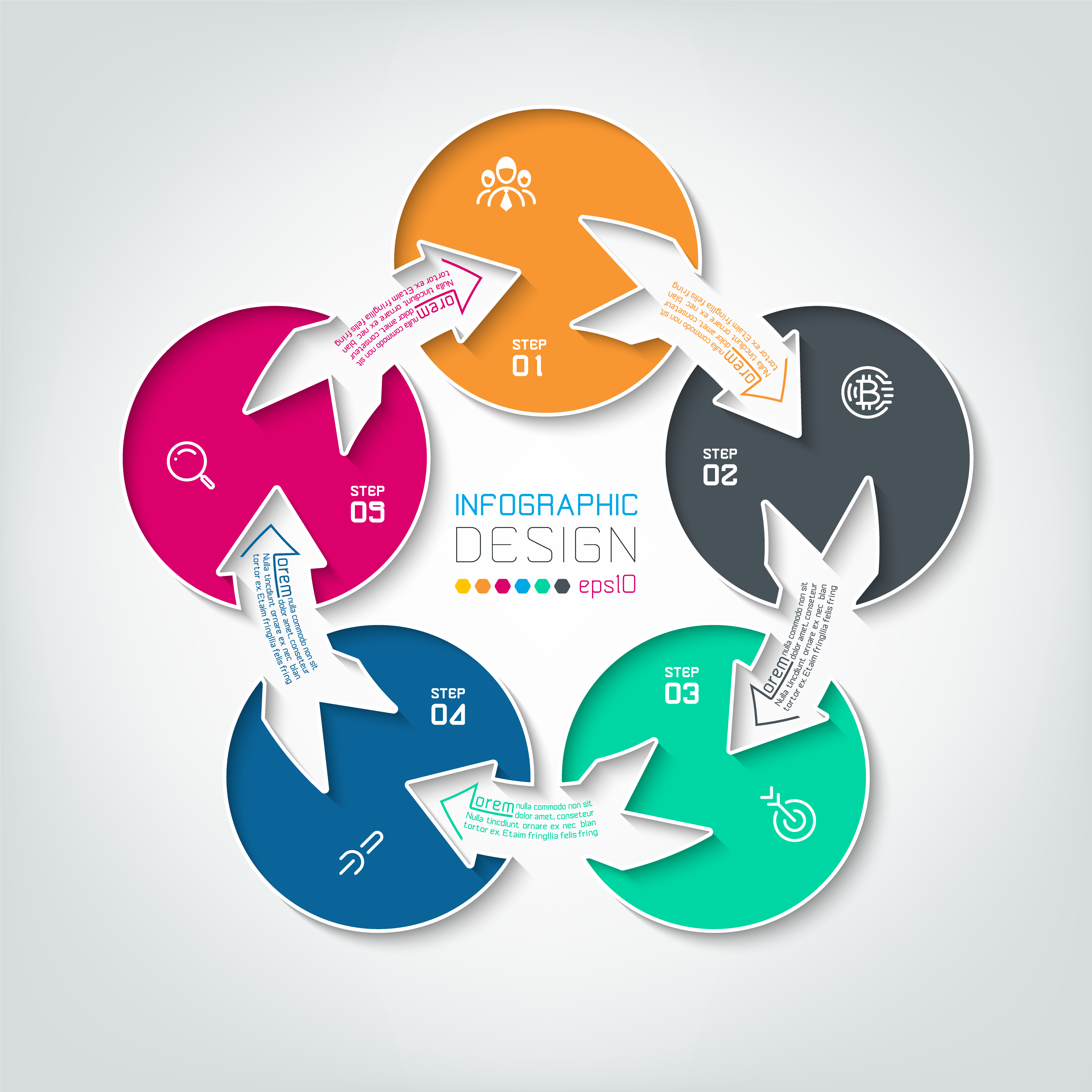 Five connecting circle infographics. 587027 Vector Art at Vecteezy