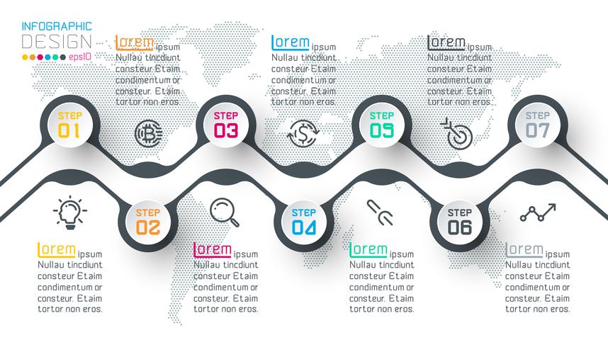 Circle label infographic with step by steps. vector