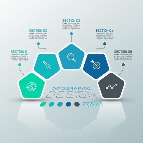 Pentagons label infographic on vector art.