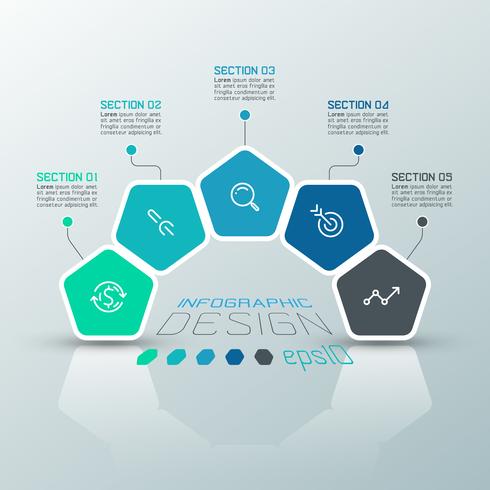 Pentágonos etiqueta infografía sobre arte vectorial. vector