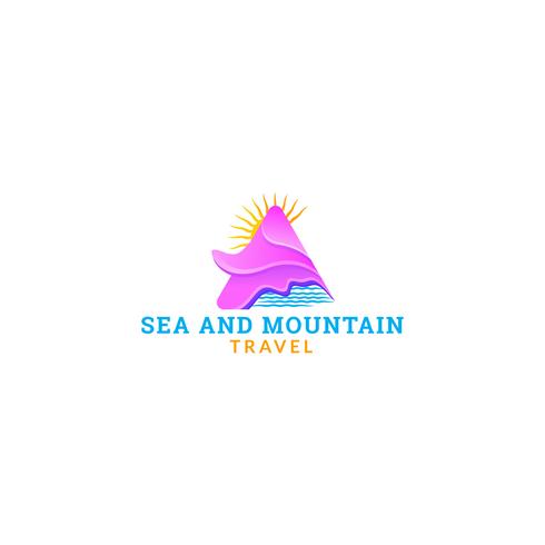 logotipo de viajes de montaña del mar vector