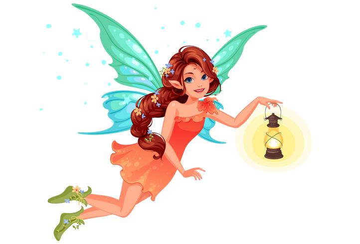 Beautiful cute fairy holding a lantern vector