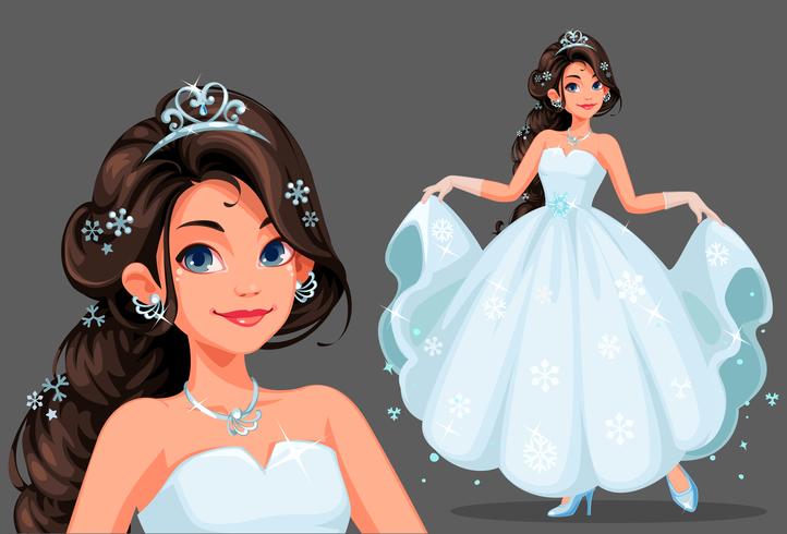 Beautiful cute princess holding her long white dress vector