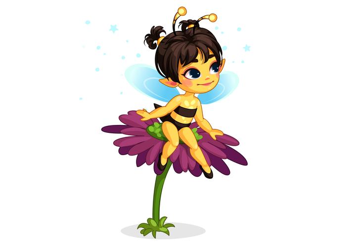 beautiful honey bee fairy sitting on the flower vector
