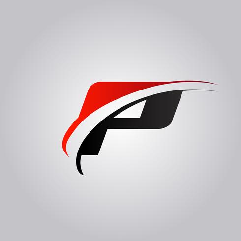 initial P Letter logo with swoosh colored red and black vector