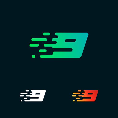 Number 9 modern speed shapes logo design vector